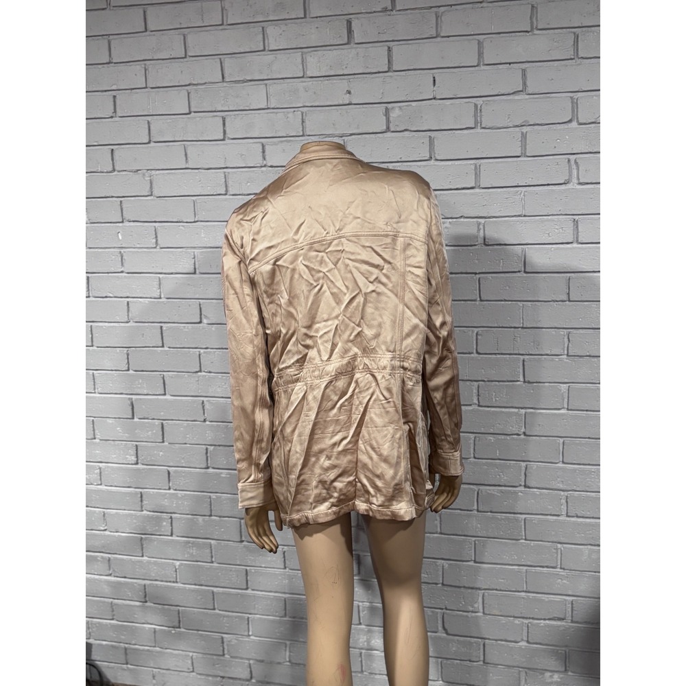 Reiss Champagne Satin Utility Field Jacket Beige Snap Front Old Money NWT L - Picture 3 of 4